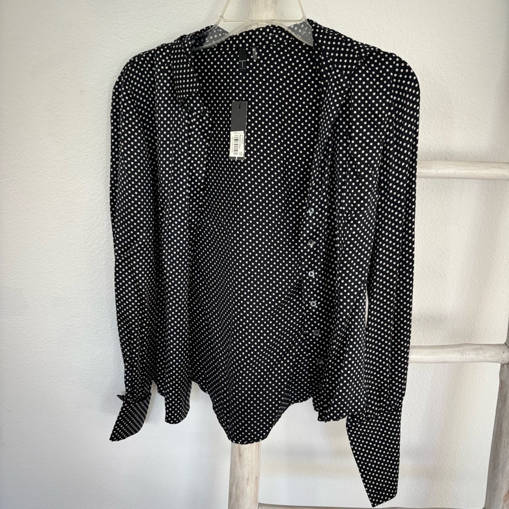 Tahari Black and White Silk Polka Dot Shirt
